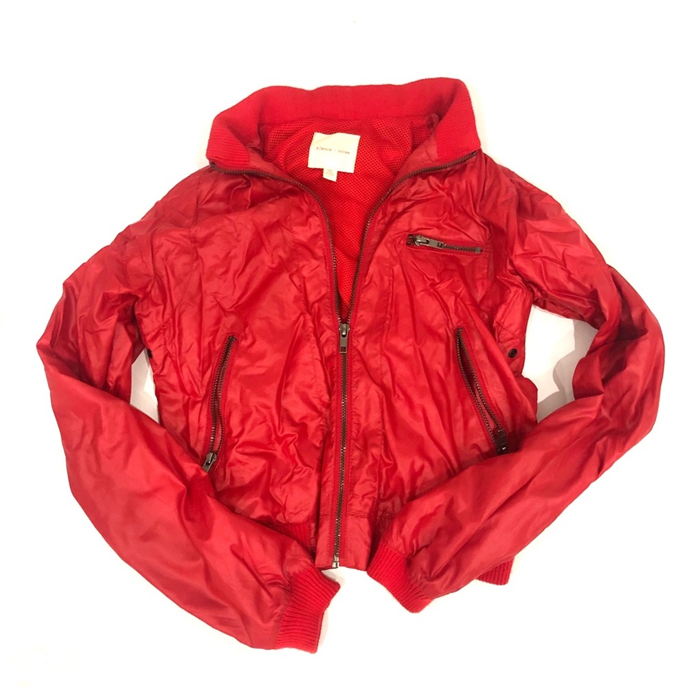 Silence + Noise Red Cropped Bomber Jacket XS
